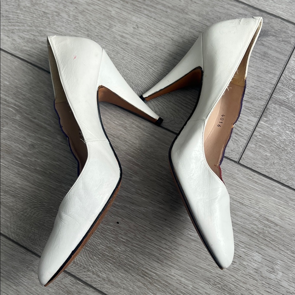 Vintage Salvatore Ferragamo White Heels with Red and Purple Snakeskin - Picture 5 of 10